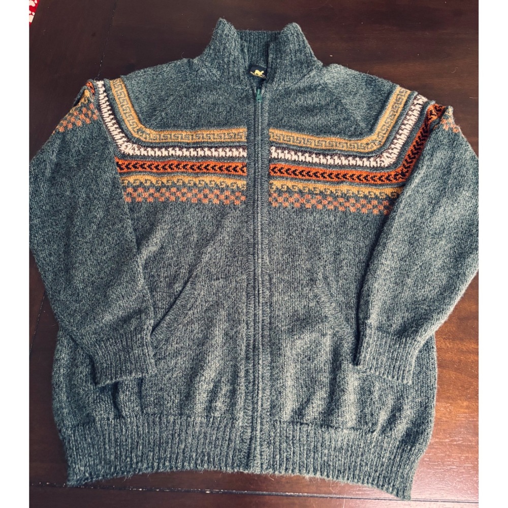 Peruvian Alpaca Zip-Up Cardigan Sweater with Fair Isle Design